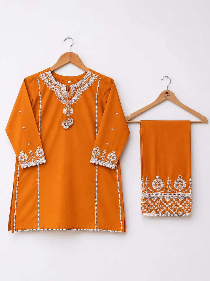 Amber Blossom – Girls Embroidered 2-Piece Suit
