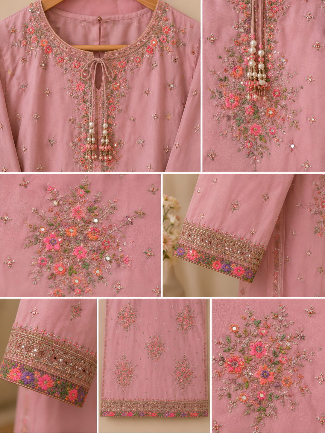 Rosé Bloom Luxury Embroidered Stitched 3-Piece Suit