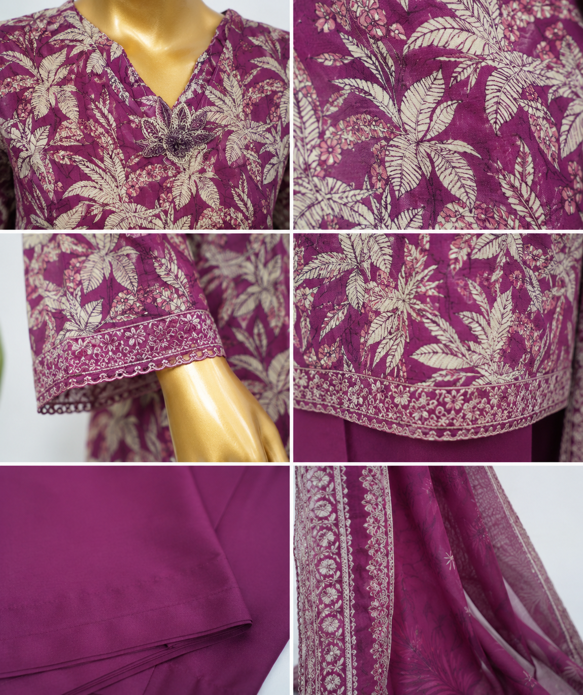 Plum Botanical Printed 3-Piece Stitched Lawn Suit with Printed Dupatta