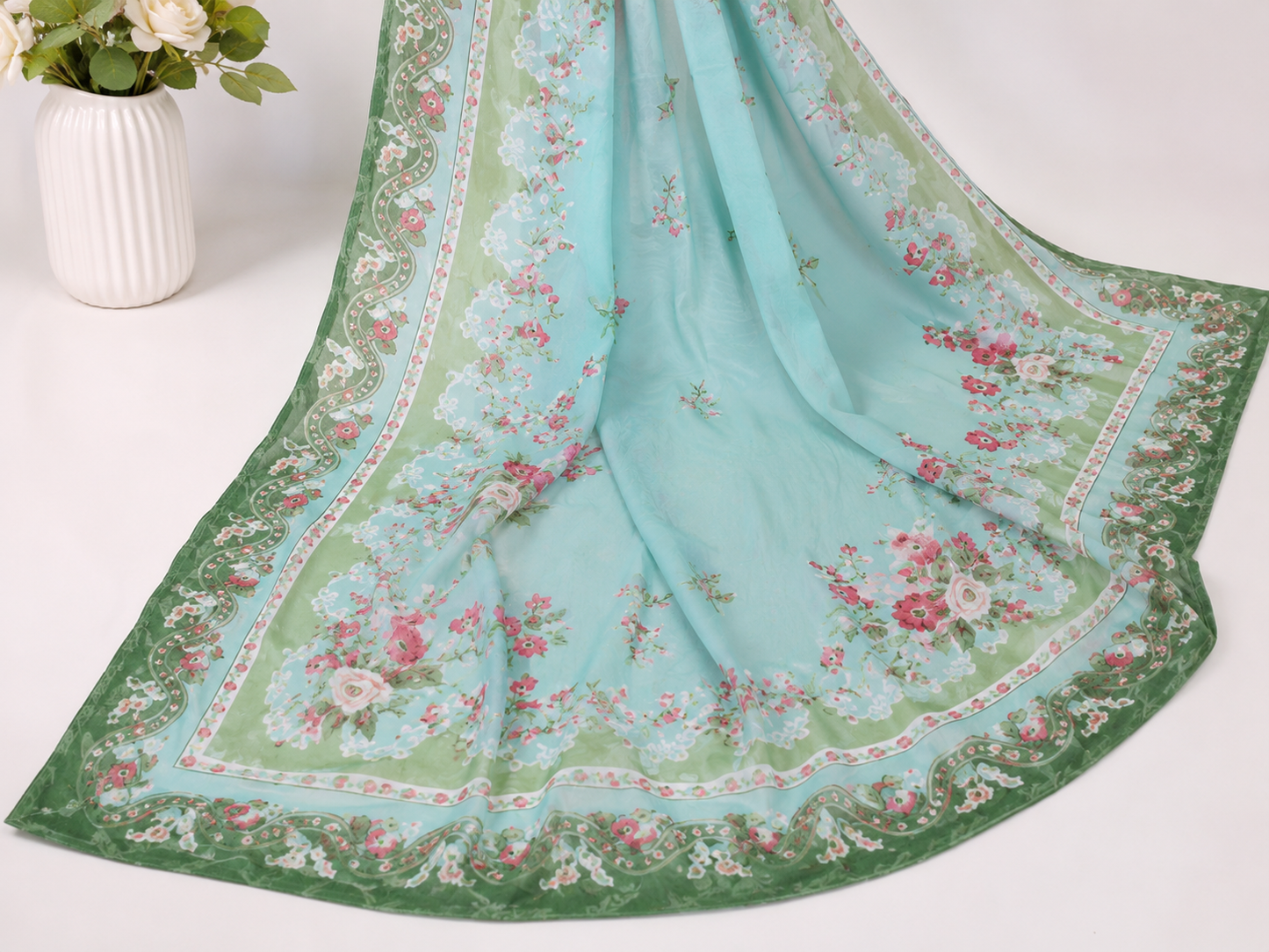 Premium Mint Floral Printed 3 Piece Stitched Suit with Printed Dupatta & Straight Trouser | Summer Collection 2026