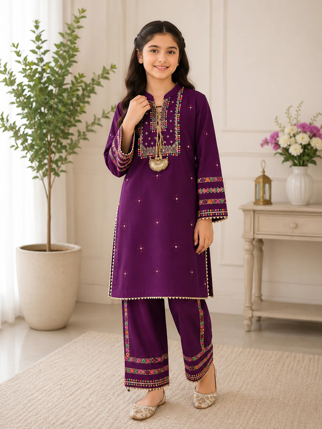 Royal Purple Embroidered Kids 2 Piece Suit
