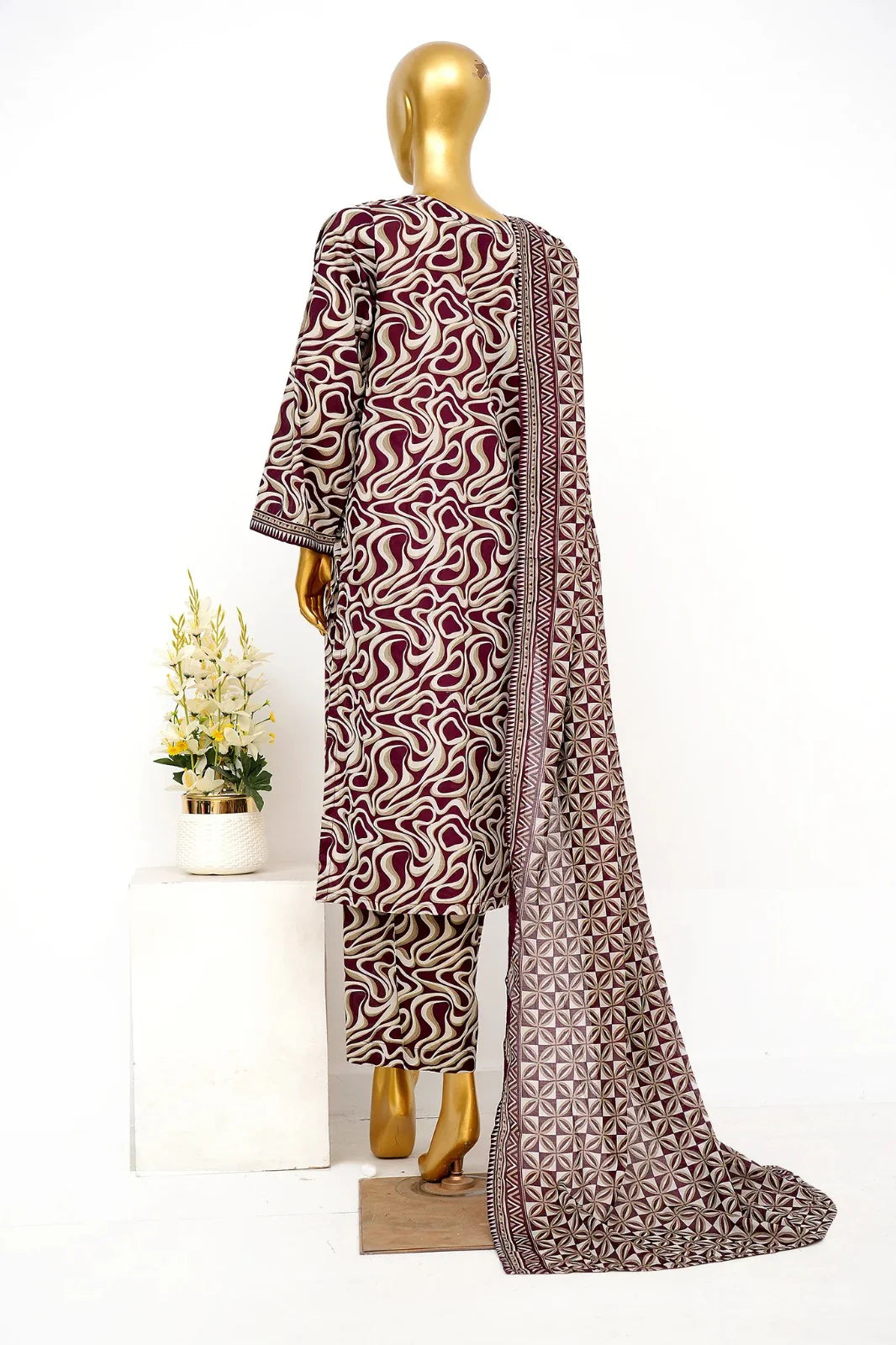 Maroon Mirage – 3 Piece Stitched Lawn Suit