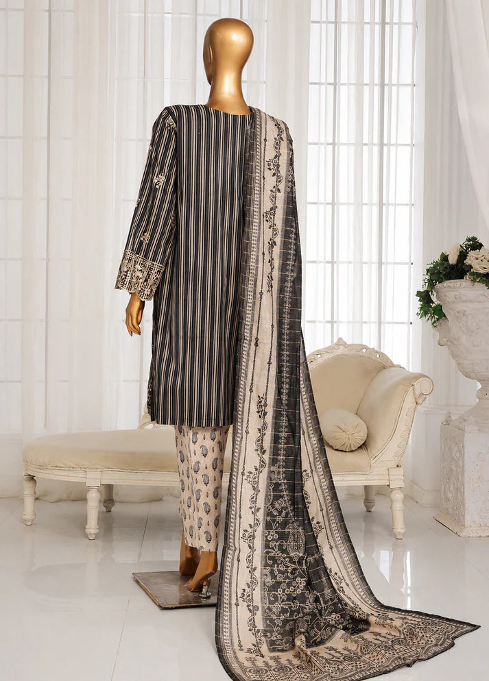 Black & Beige Premium 3-Piece Embroidered Suit