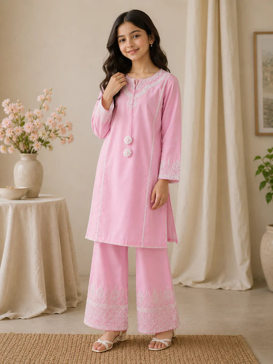 Blush Bloom – Premium Embroidered Kids 2-Piece Suit