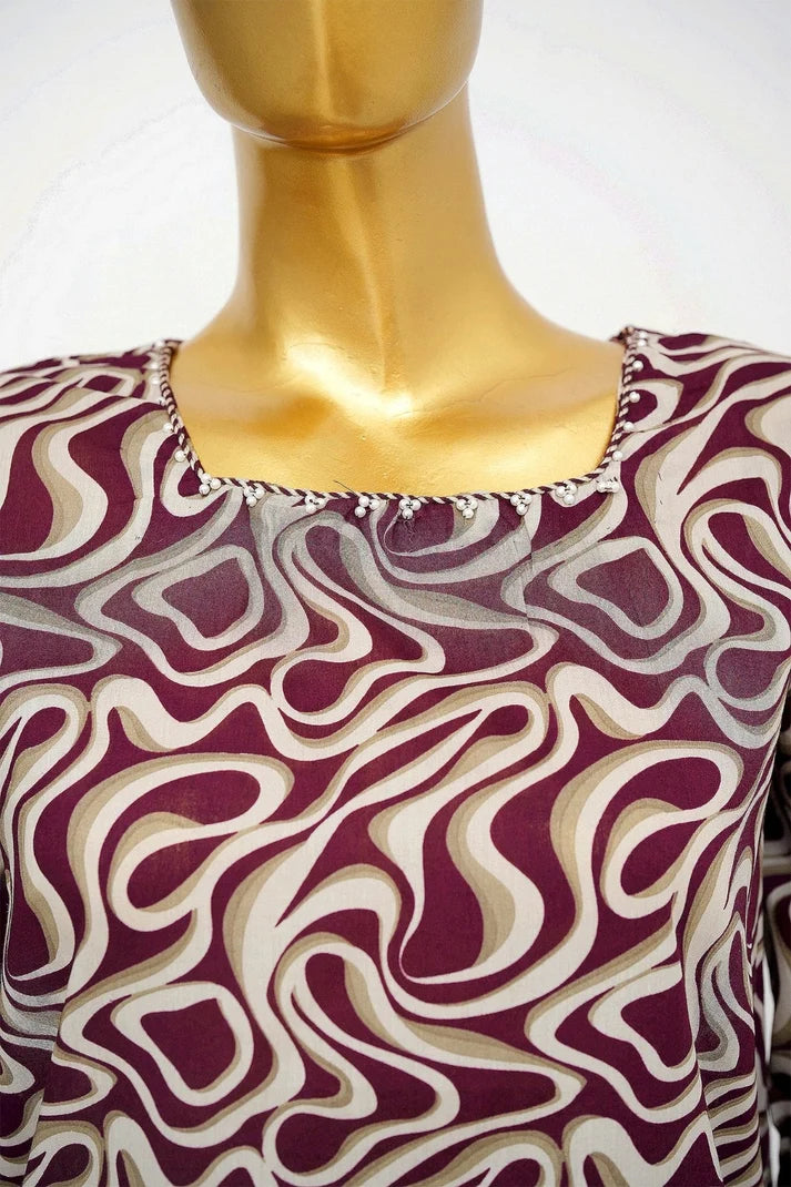 Maroon Mirage – 3 Piece Stitched Lawn Suit