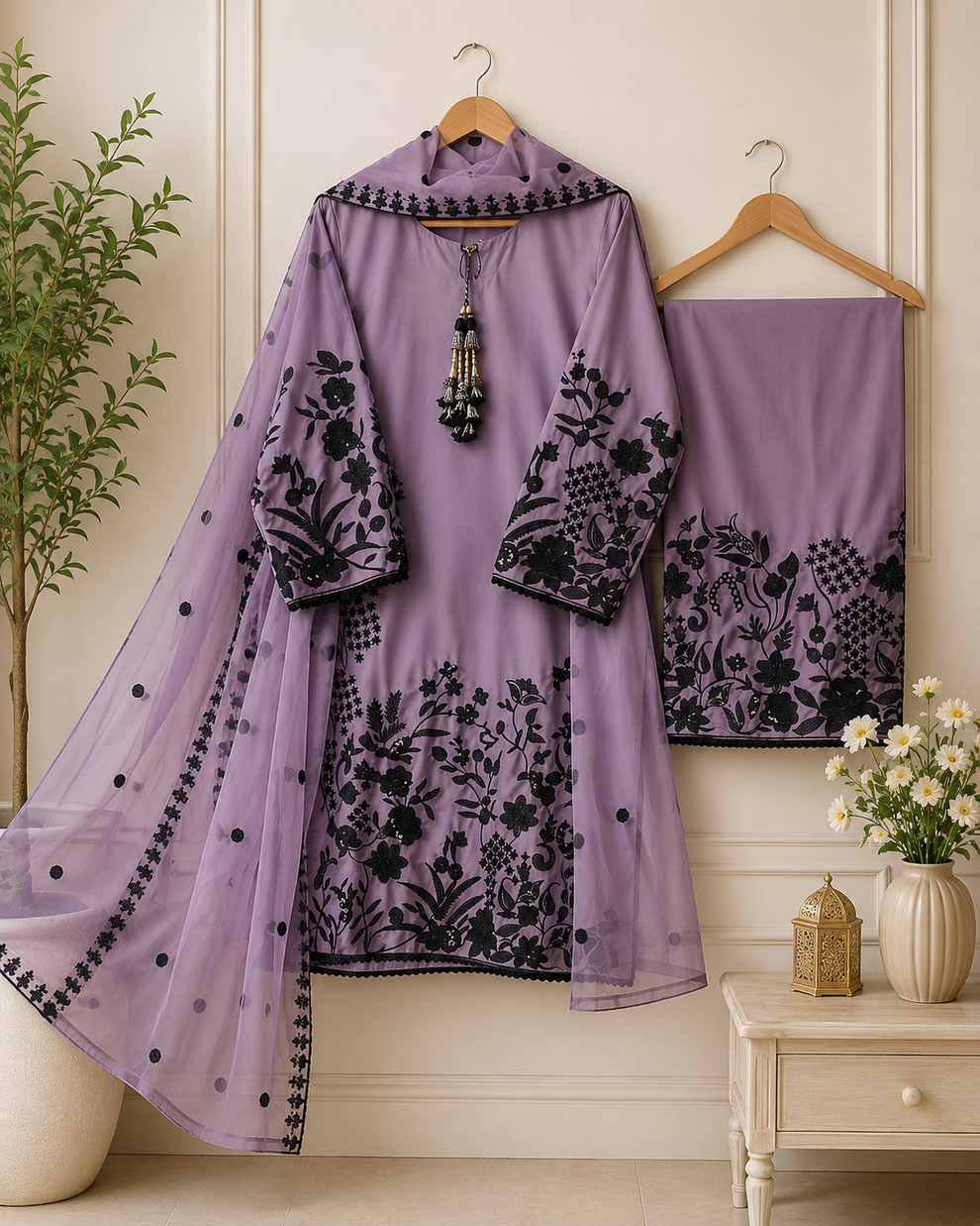 Lavender Elegance Embroidered 3-Piece Suit