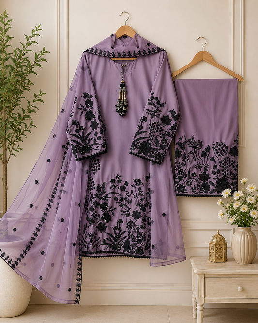 Lavender Elegance Embroidered 3-Piece Suit
