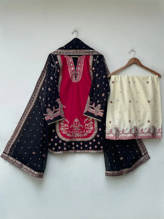 STITCHED LAWN FORMALL Collection AZNA BLACK & RED)