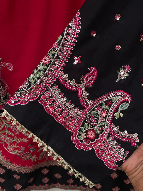 STITCHED LAWN FORMALL Collection AZNA BLACK & RED)