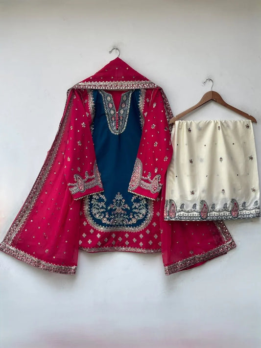 STITCHED LAWN FORMALL Collection AZNA(RED & Zink blue)