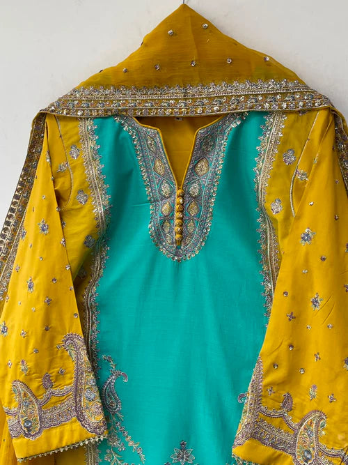 STITCHED LAWN FORMALL Collection AZNA(YELLOW & SKY)