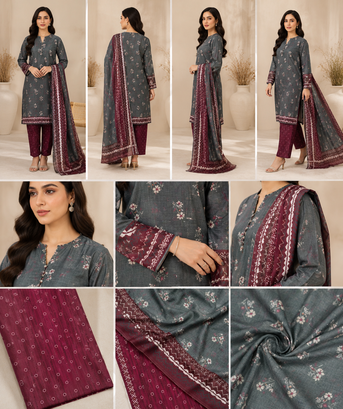 Charcoal Grace – Premium Unstitched 3-Piece Lawn Suit