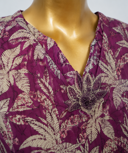 Plum Botanical Printed 3-Piece Stitched Lawn Suit with Printed Dupatta