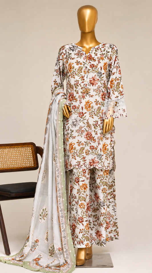 🌸 Timeless Floral Elegance – Premium 3 Piece Suit 🌸 Embroidered-SADABAHAR