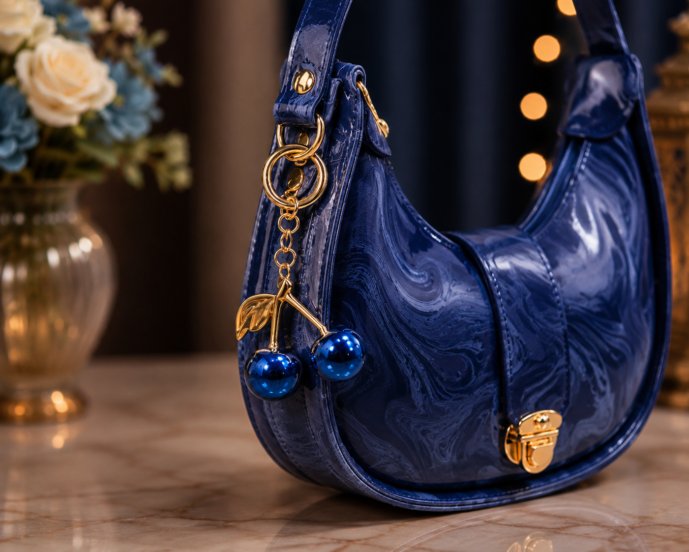 Luna Luxe Half Moon Shoulder Purse – Navy Blue