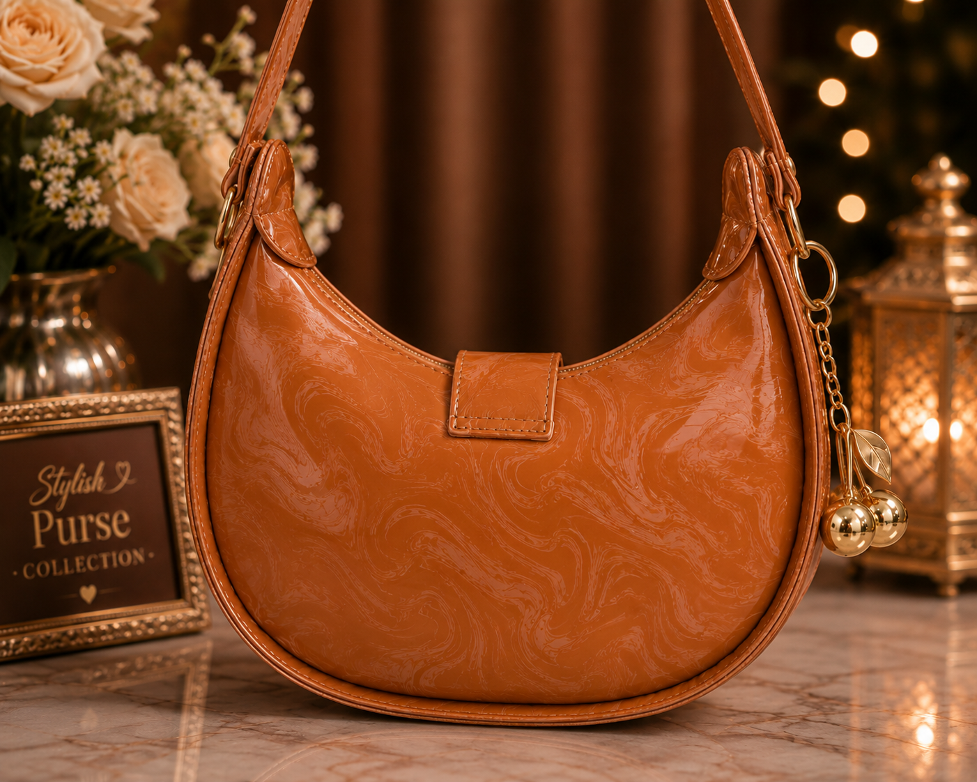 Luna Luxe Half Moon Handbag – Caramel Brown