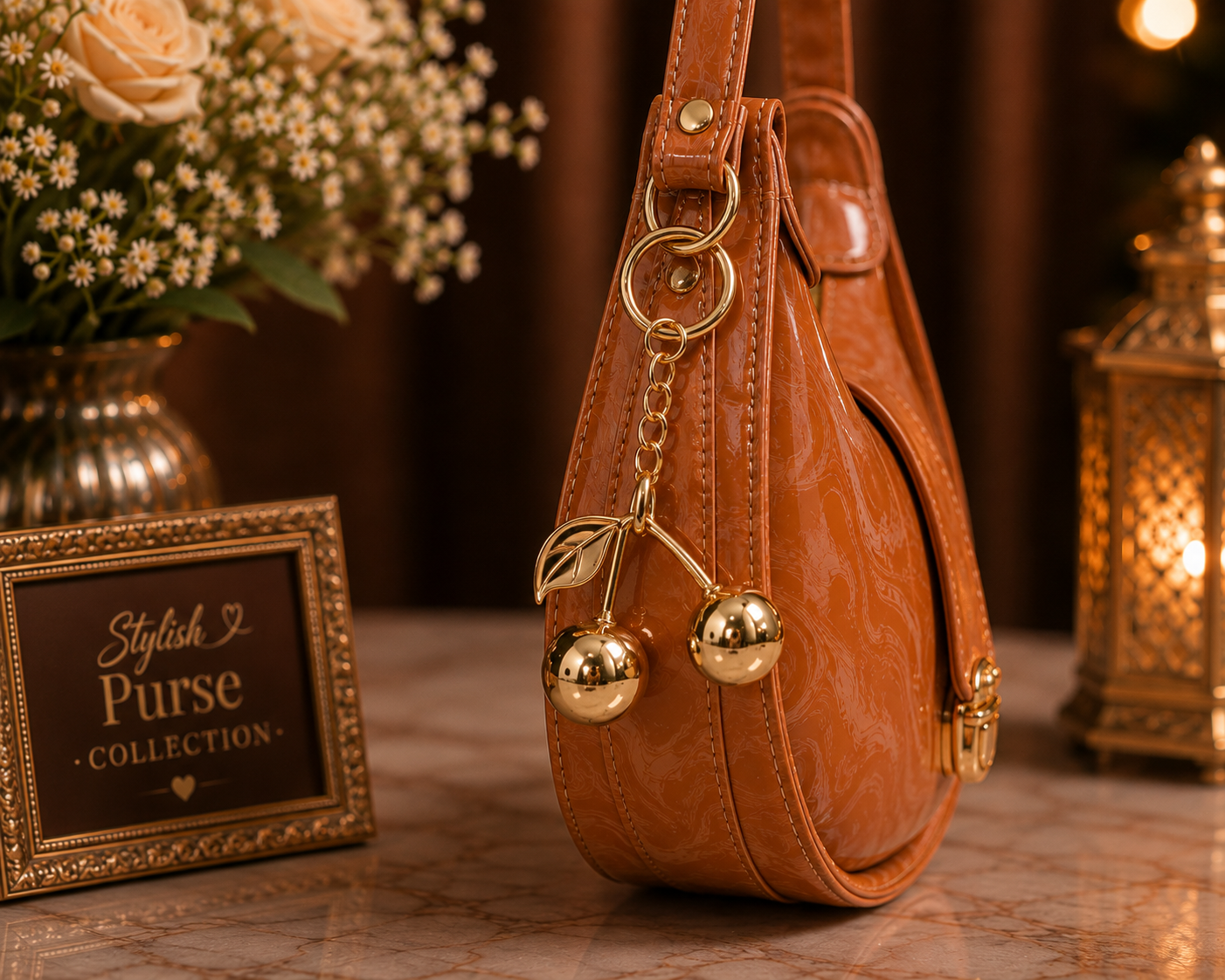 Luna Luxe Half Moon Handbag – Caramel Brown