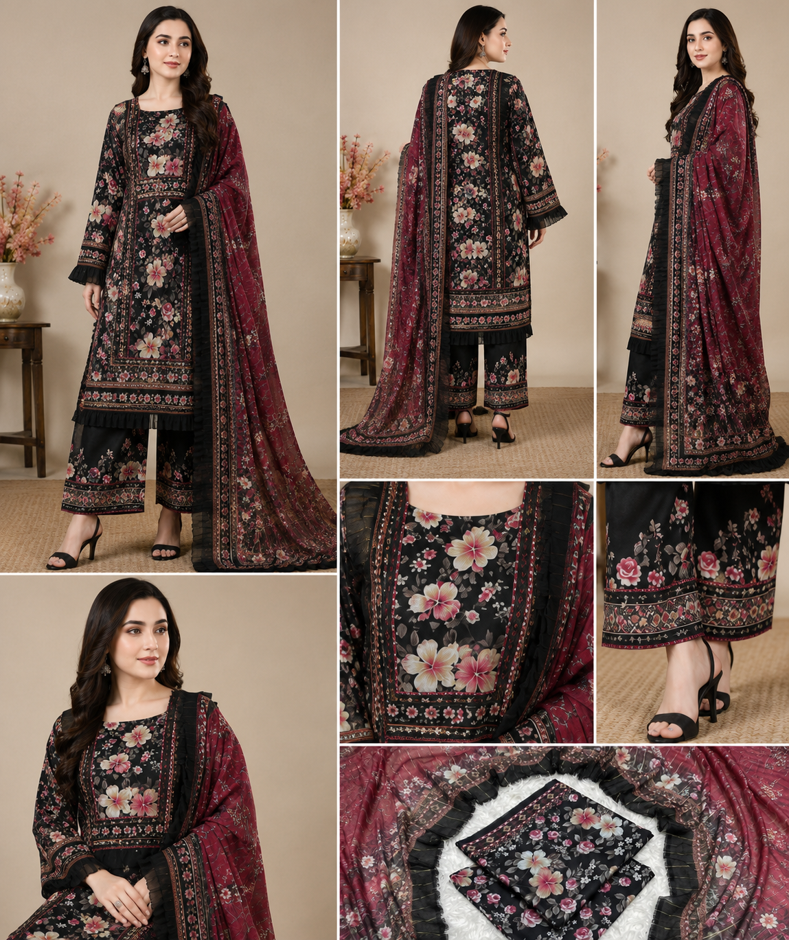 Midnight Blossom – Premium Unstitched 3-Piece Lawn Suit