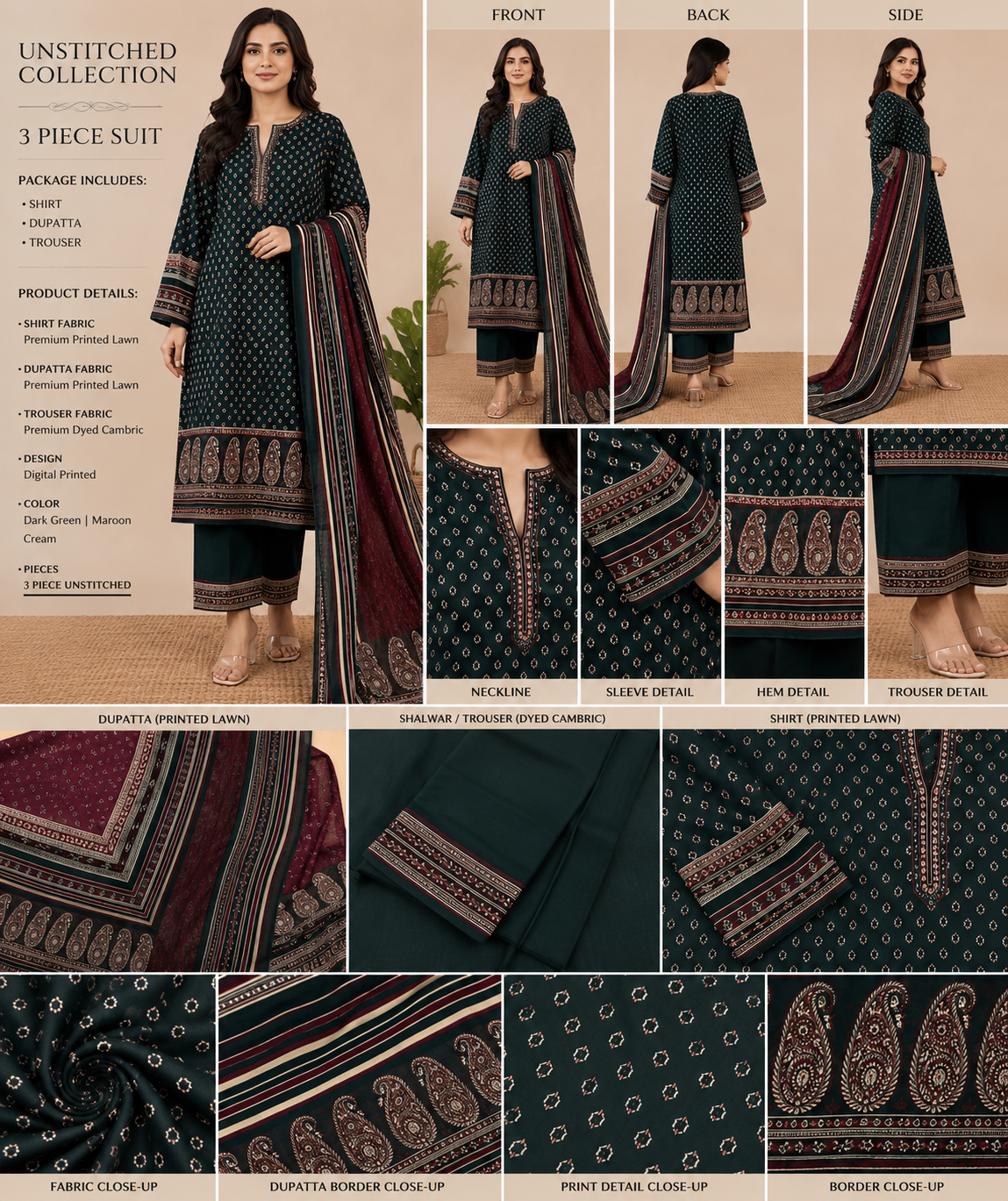 Emerald Heritage – Premium Unstitched 3-Piece Suit