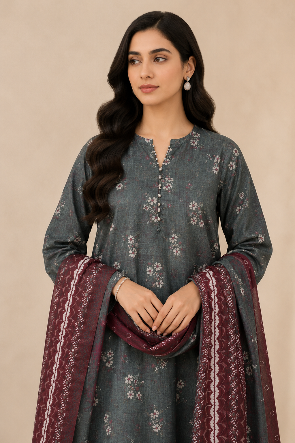 Charcoal Grace – Premium Unstitched 3-Piece Lawn Suit