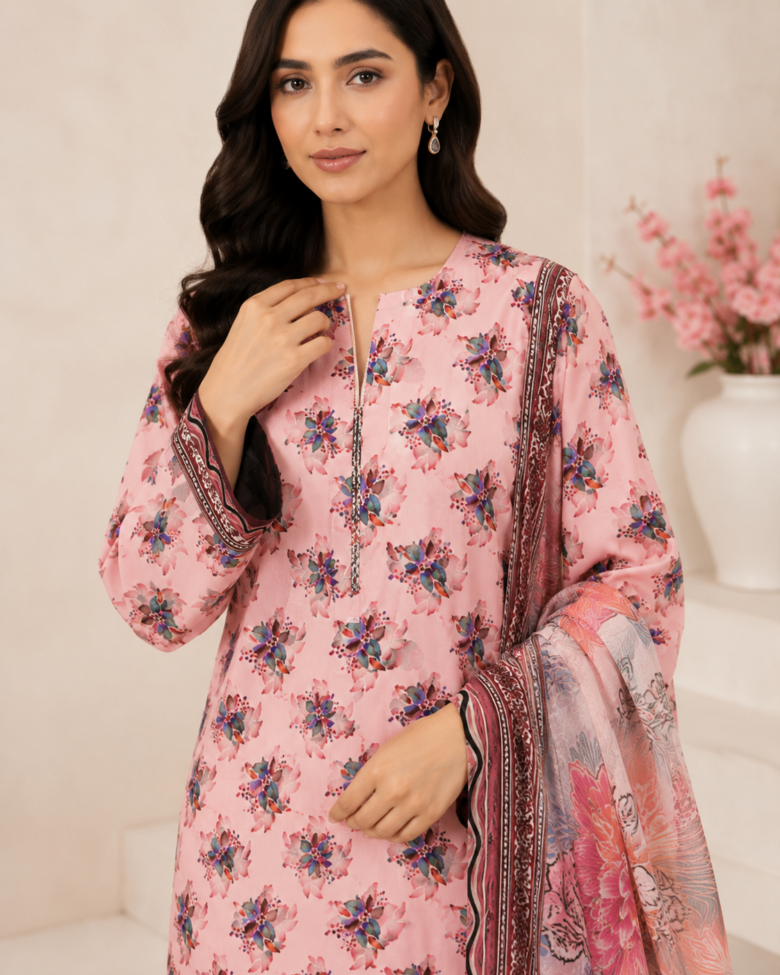 Blush Blossom – Premium Unstitched 3-Piece Lawn Suit