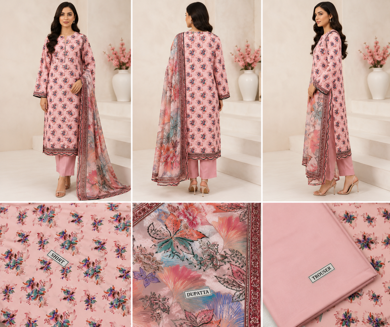 Blush Blossom – Premium Unstitched 3-Piece Lawn Suit