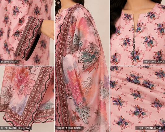Blush Blossom – Premium Unstitched 3-Piece Lawn Suit