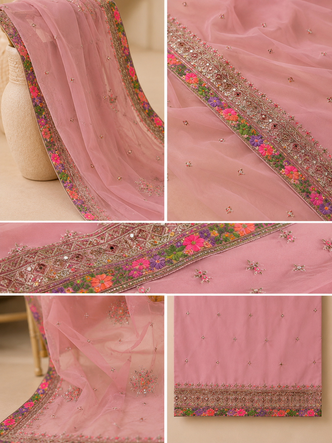 Rosé Bloom Luxury Embroidered Stitched 3-Piece Suit