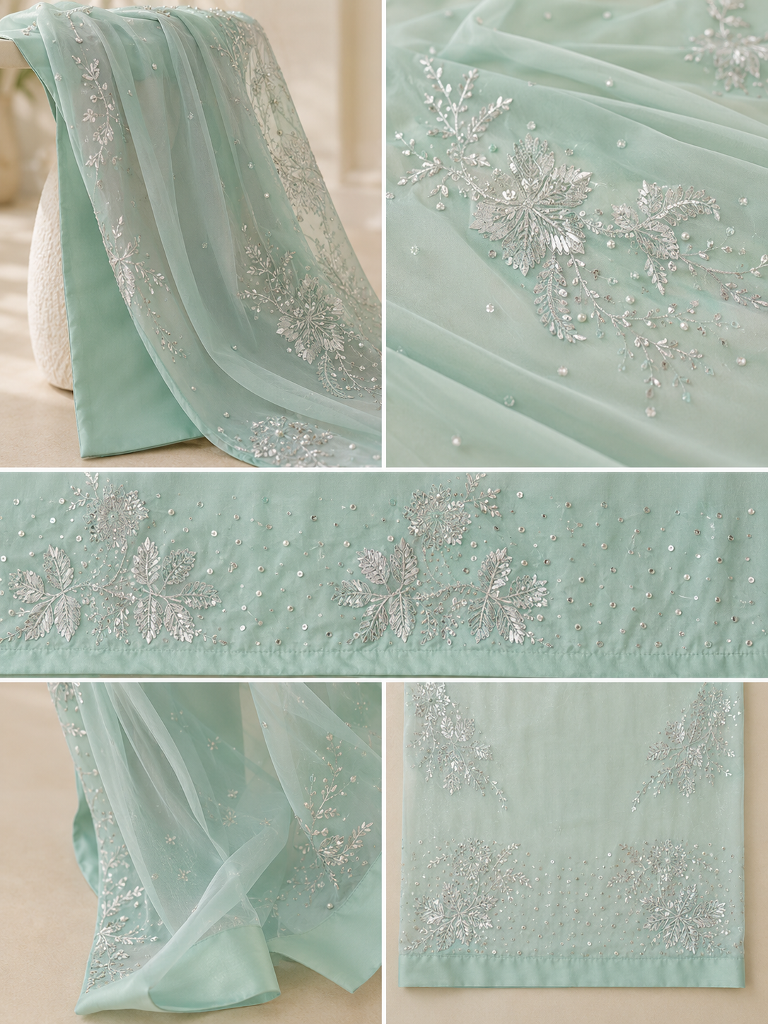 Mint Elegance Luxury Embroidered Stitched 3-Piece Suit