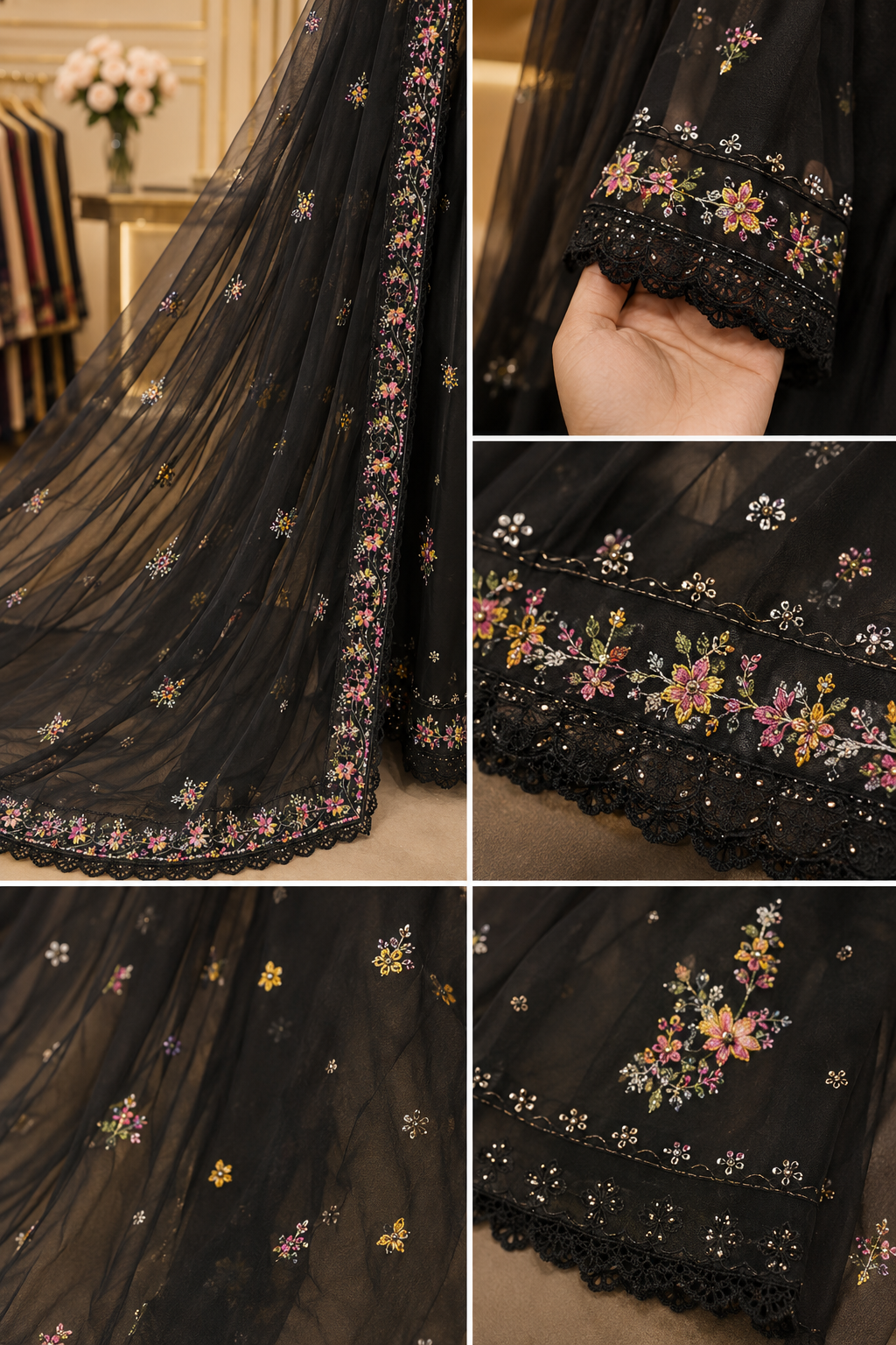 Midnight Noir Luxe – Premium Embroidered 3-Piece Stitched Suit