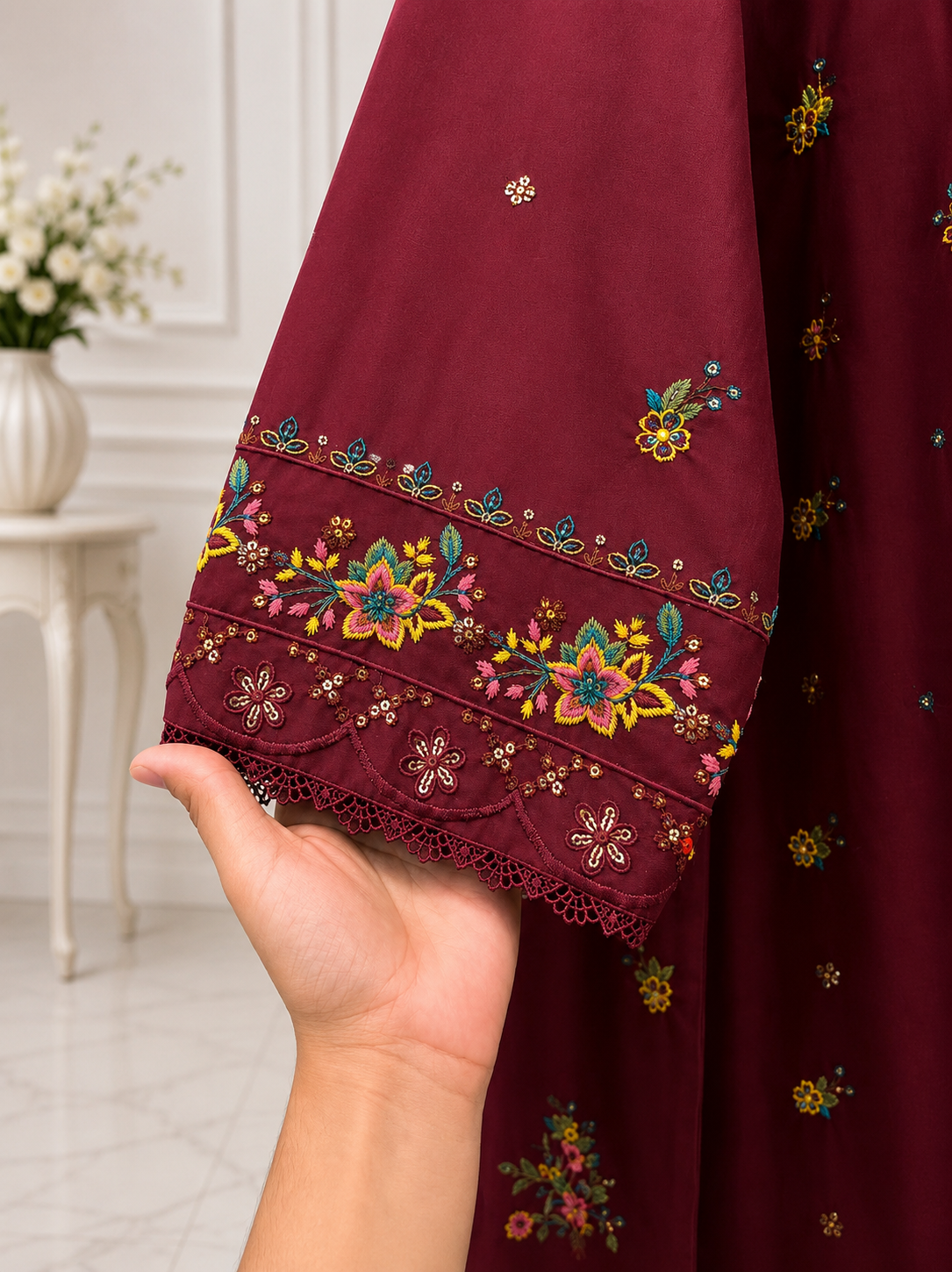 Ruby Royale Luxe – Premium Embroidered 3 Piece Stitched Suit for Women | Luxury Festive, Wedding & Eid Collection