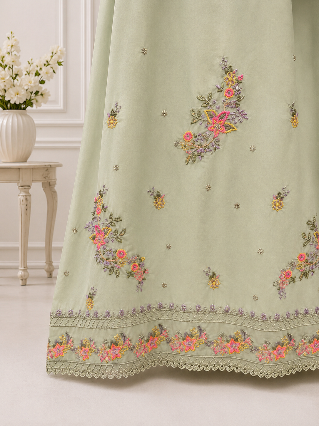 Mint Pearl Luxe – Premium Embroidered 3 Piece Stitched Suit for Women | Luxury Eid, Wedding & Festive Collection