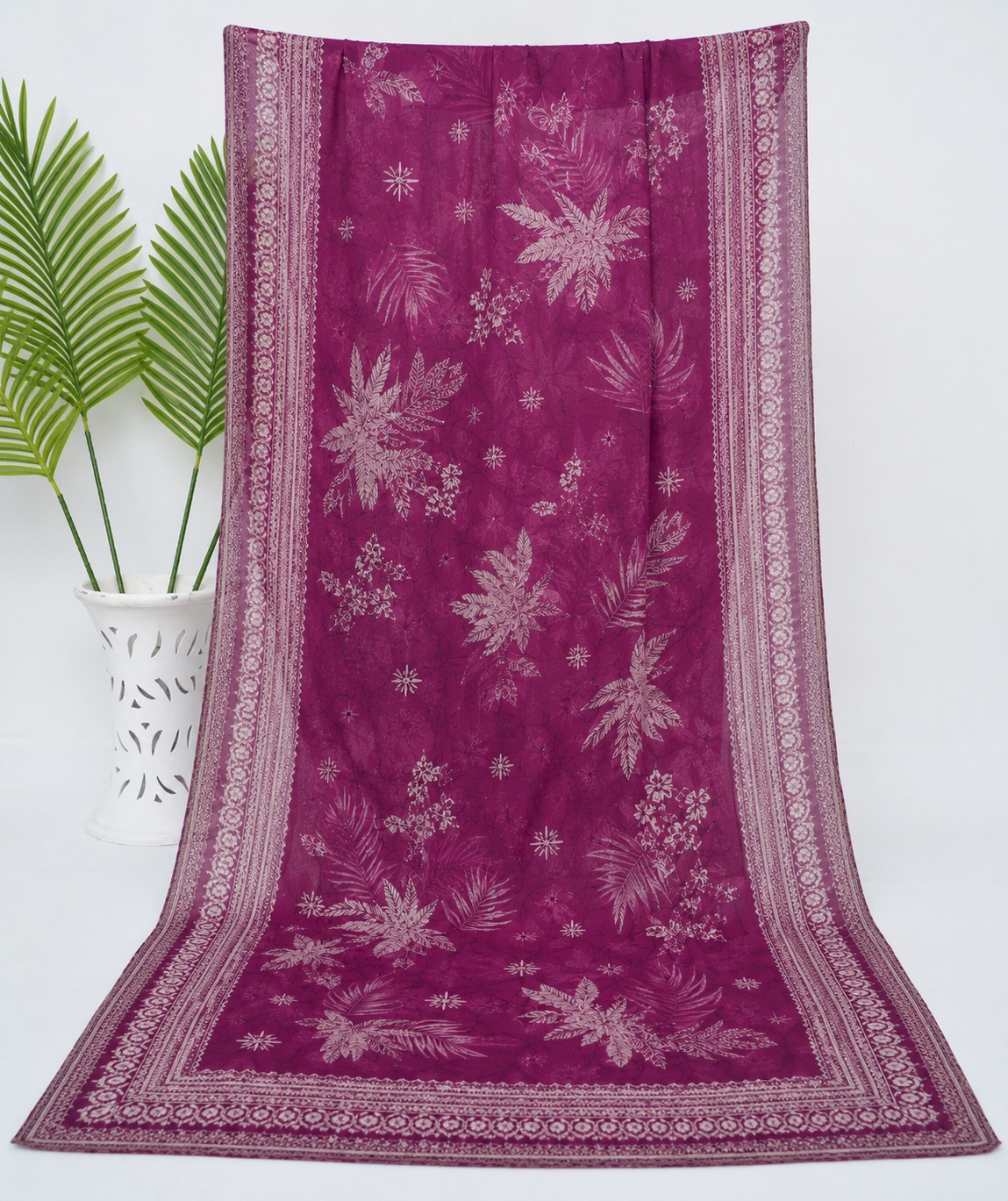 Plum Botanical Printed 3-Piece Stitched Lawn Suit with Printed Dupatta