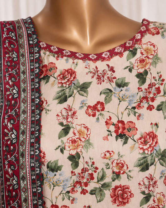 Rose Garden Premium Stitched 3 Piece Suit with Farshi Shalwar