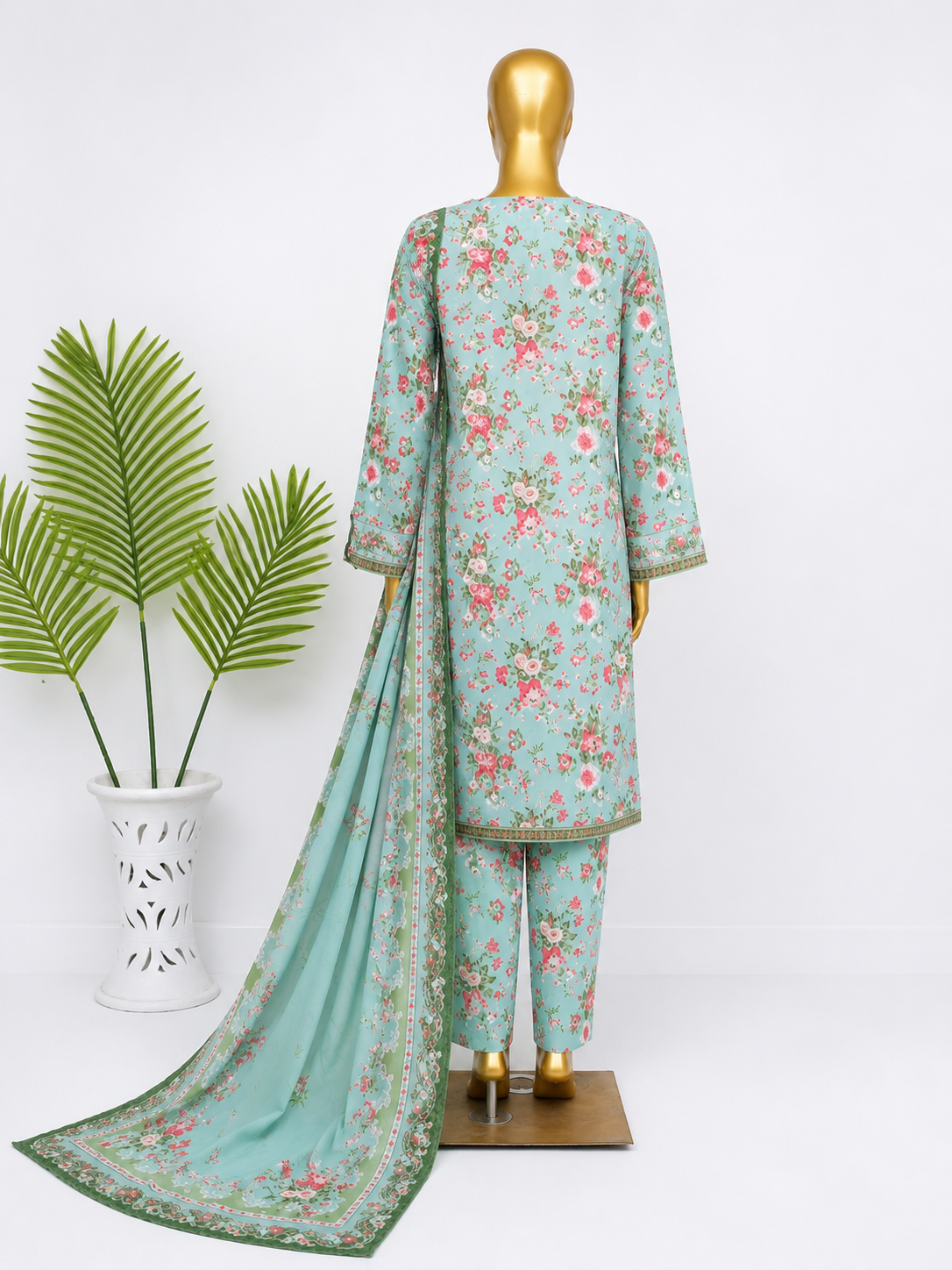 Premium Mint Floral Printed 3 Piece Stitched Suit with Printed Dupatta & Straight Trouser | Summer Collection 2026