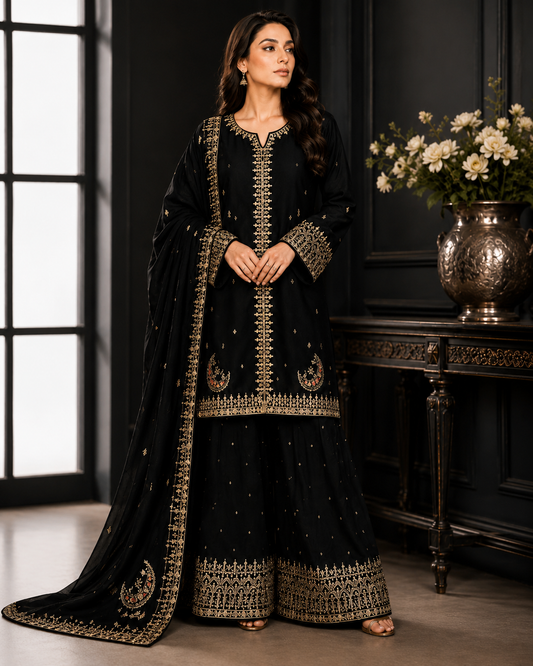 Luxury Black 3 Piece Stitched Suit
