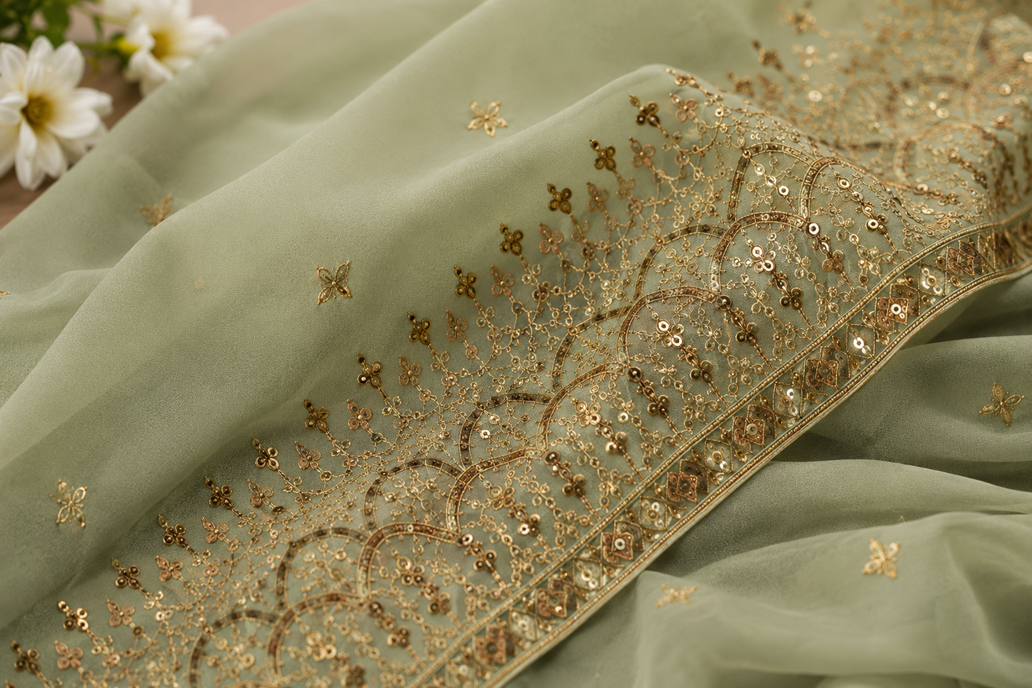 Sage Aura Premium Embroidered 3 Piece Suit – Elegant Festive & Party Wear