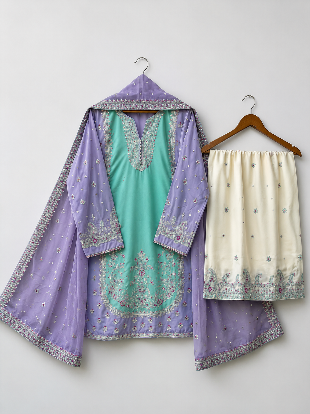 Stitched Lawn Formal Collection (Lilac Purple and Soft Ferozi)