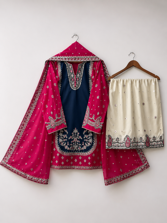 Stitched Lawn Formal Collection Azna (Red & blue)