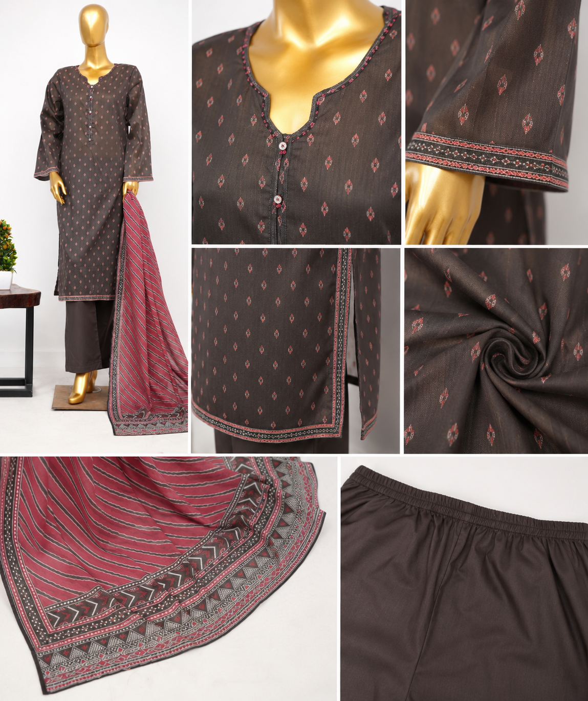 Mocha Rose – Stitched 3 Piece Suit