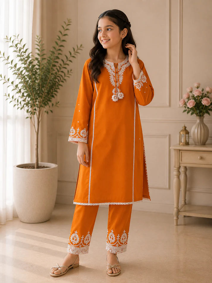 Amber Blossom – Girls Embroidered 2-Piece Suit