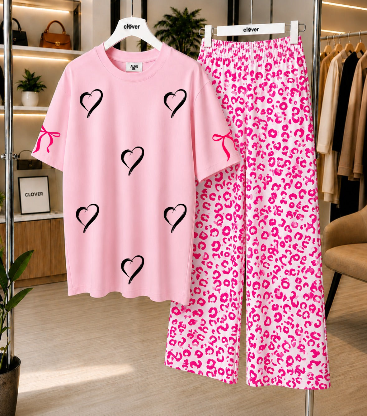 Little hearts print Night Suit