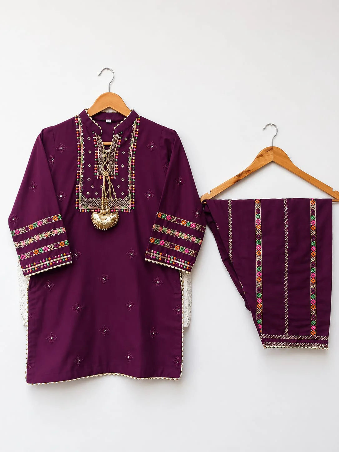 Royal Purple Embroidered Kids 2 Piece Suit