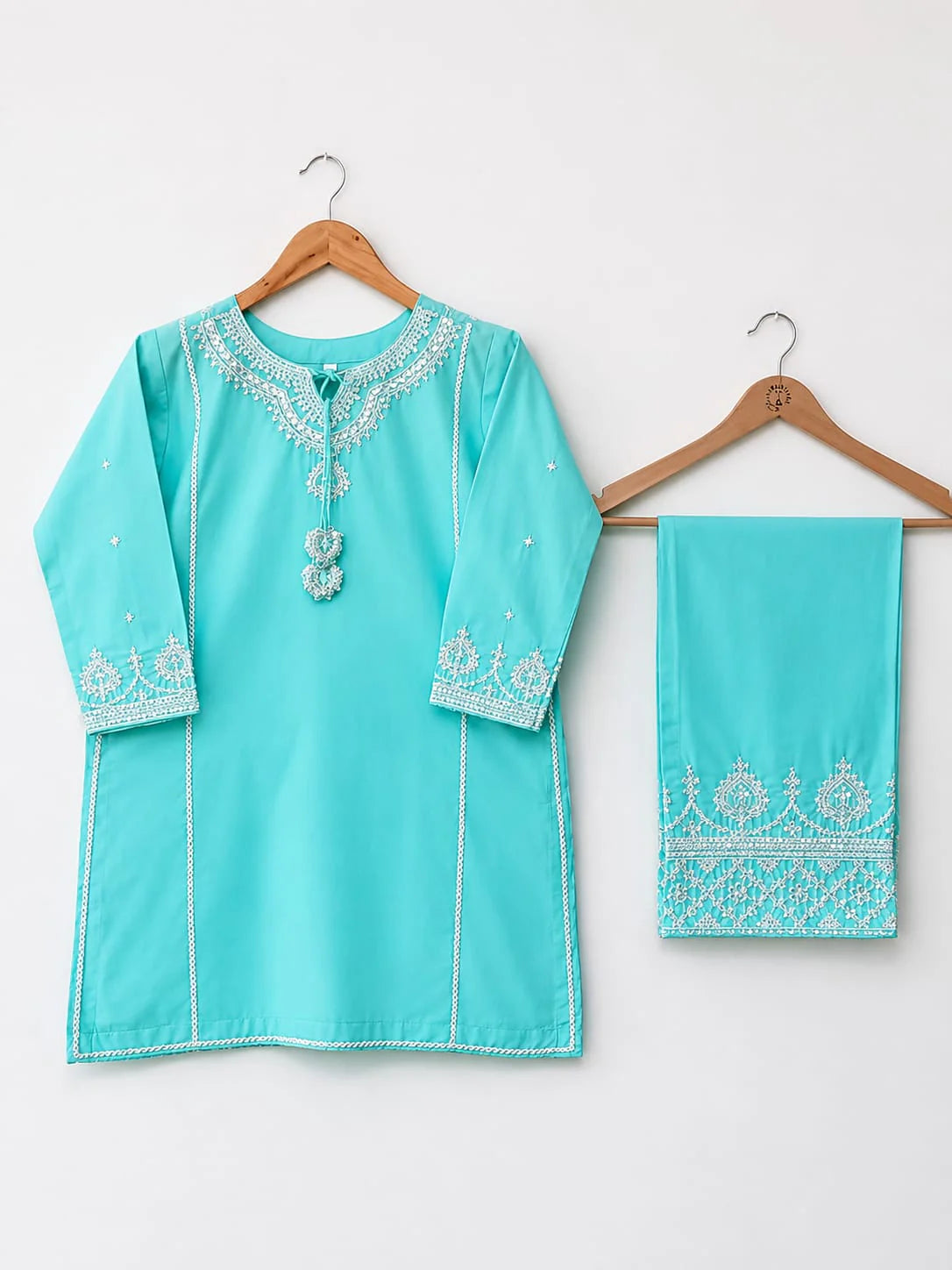 Elegant Aqua Embroidered Kids 2 Piece Suit