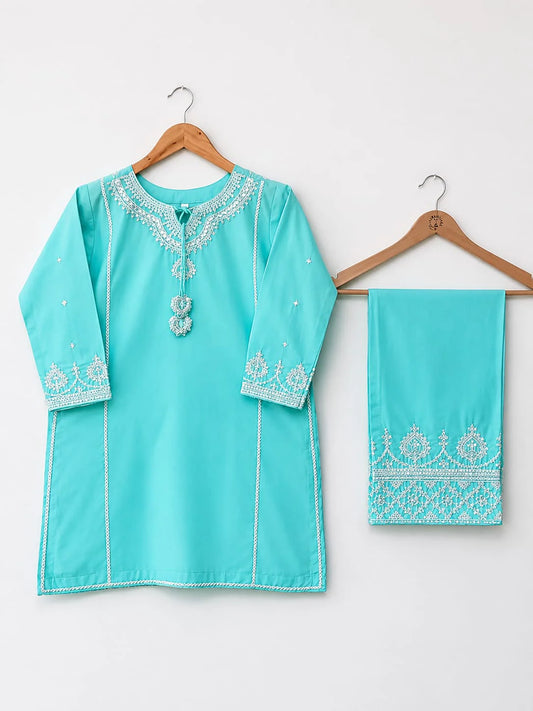 Elegant Aqua Embroidered Kids 2 Piece Suit