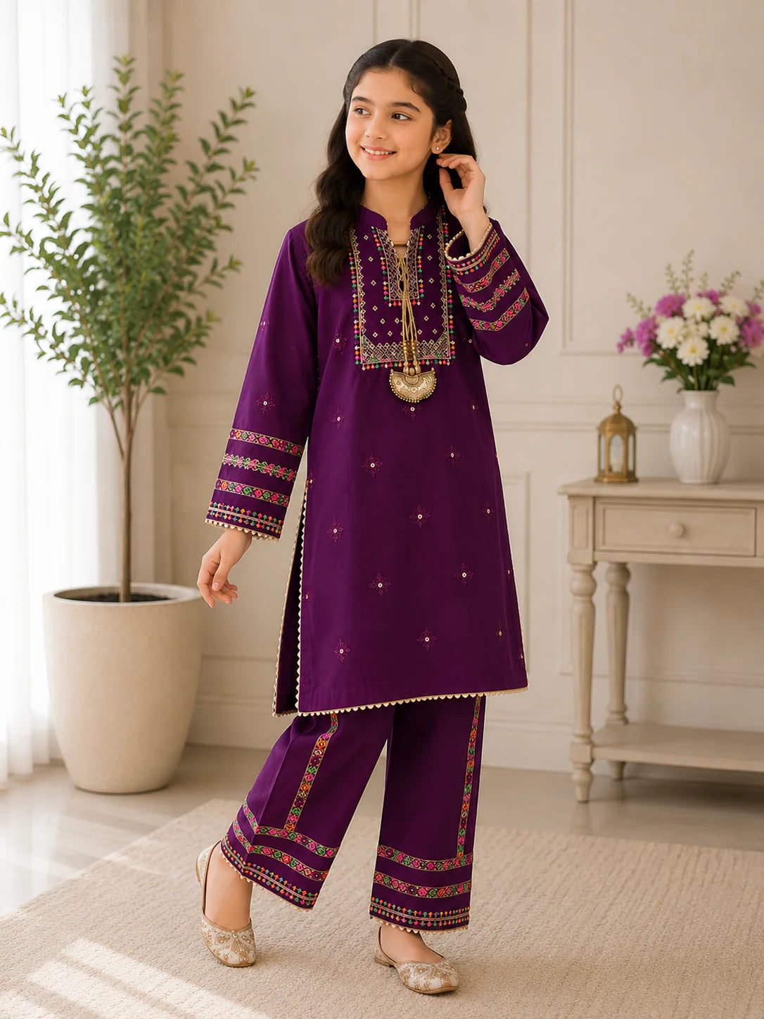 Royal Purple Embroidered Kids 2 Piece Suit