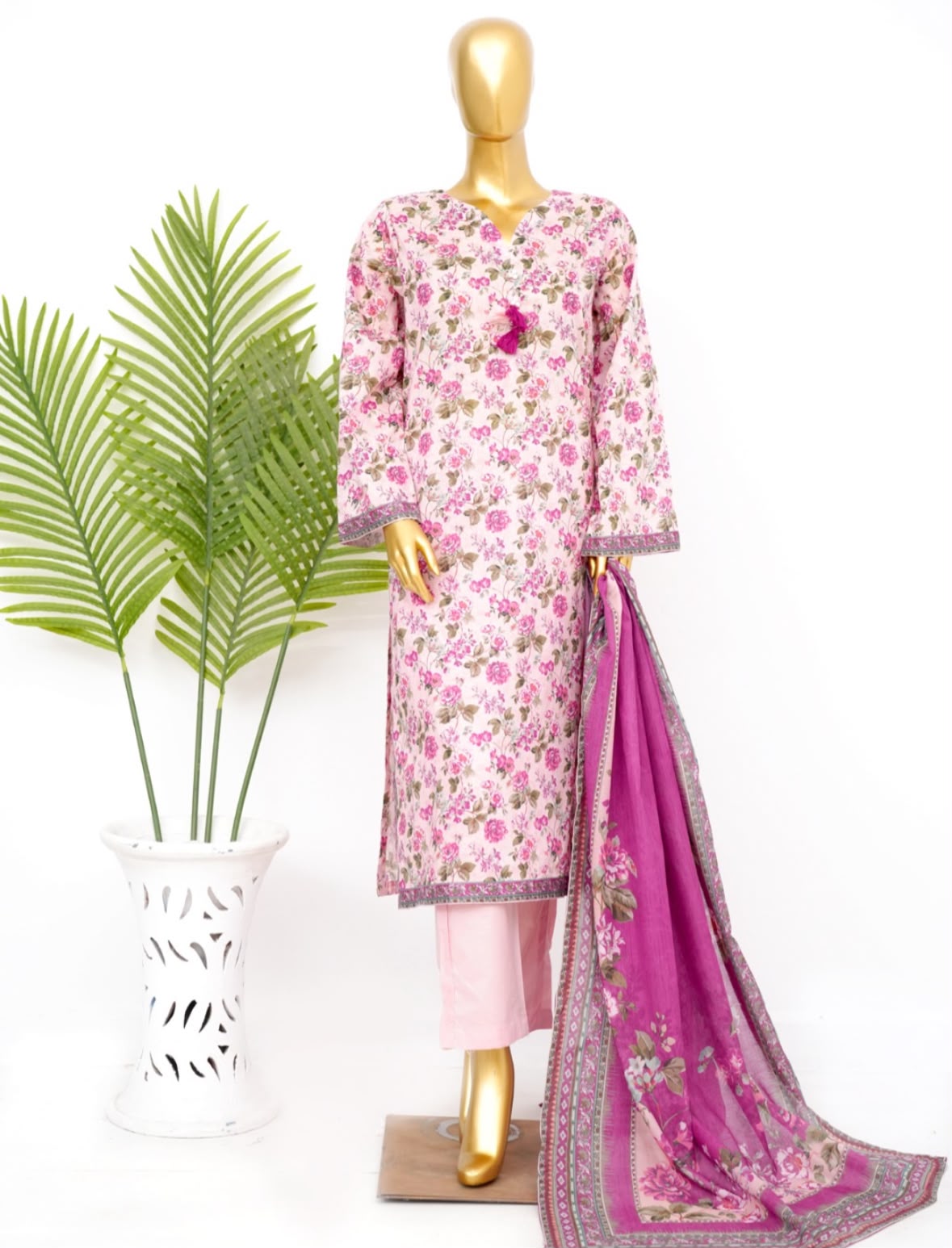Rose Blossom Premium Printed Stitched 3-Piece Suit