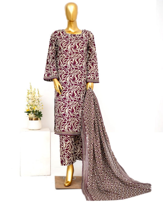 Maroon Mirage – 3 Piece Stitched Lawn Suit