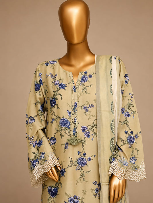 SADABAHAR Premium Beige & Blue Floral 3-Piece Suit