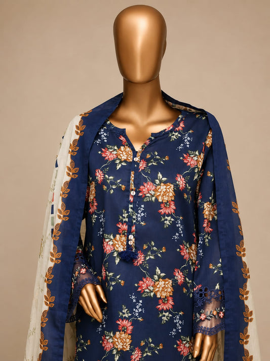 SADABAHAR Premium Navy Blue Floral 3-Piece Suit